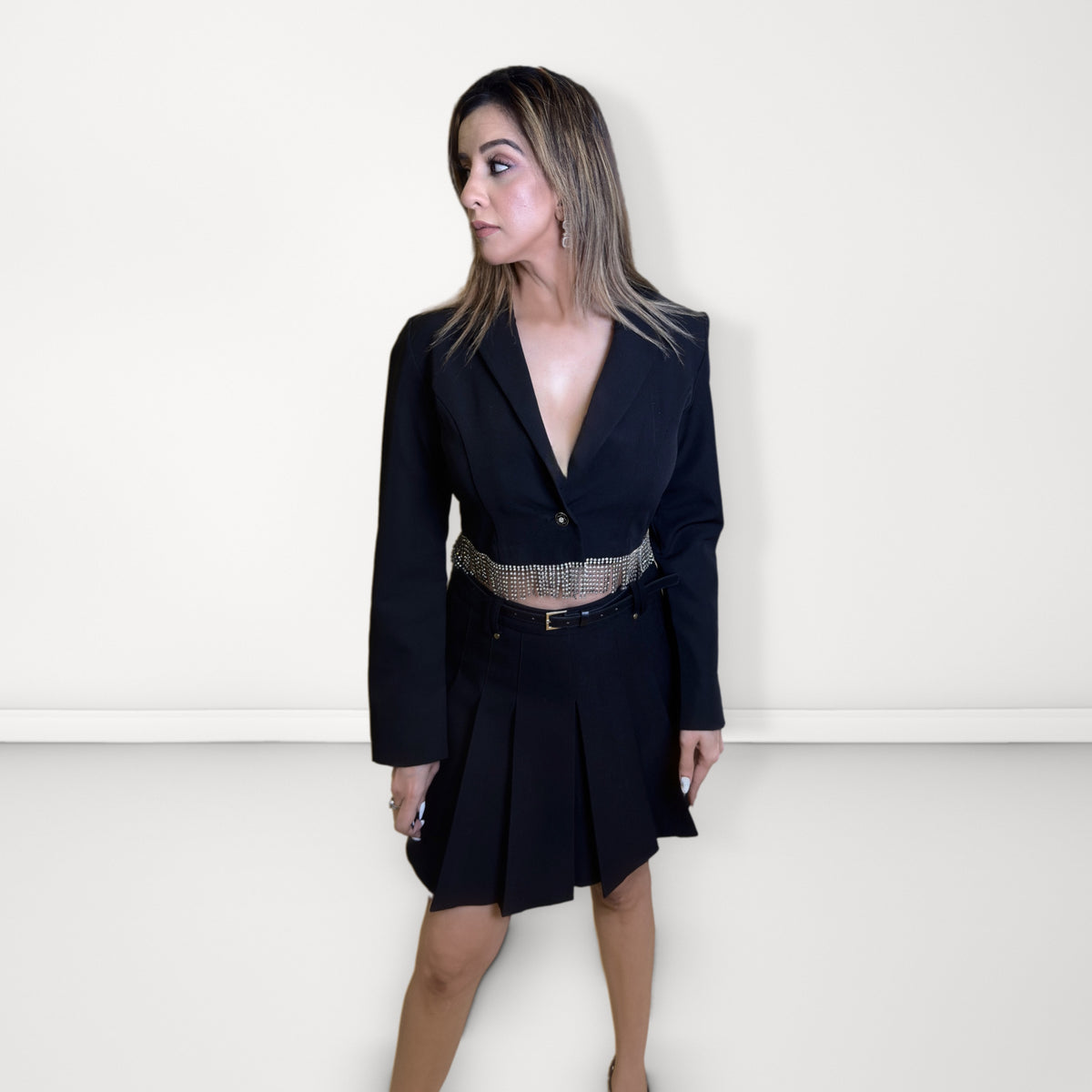 Black Pleated Flared Skirt - Black