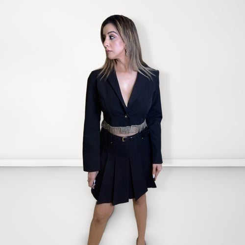 Black Pleated Flared Skirt - Black