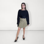 Beige Button-Detail Pleated Skirt - Beige/Tan