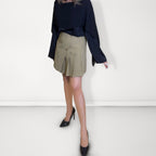 Beige Button-Detail Pleated Skirt - Beige/Tan