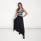 Double-Belted Flared MaxI Skirt - Black