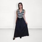 Double-Belted Flared MaxI Skirt - Black