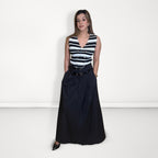 Double-Belted Flared MaxI Skirt - Black