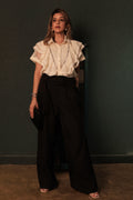 Black Wide-Leg Fringe Trousers - Black
