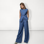 Asymmetric Button-Detail Coord Set - Medium Blue
