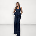 Halter Peplum Coord Set - Dark Blue