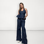 Halter Peplum Coord Set - Dark Blue