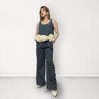 Embellished 3D Flower Coord Set - Washed Blue
