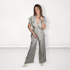3D Flower Grey Pant Suit - Grey