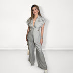 3D Flower Grey Pant Suit - Grey