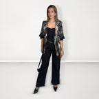 Abstract Print 3-Piece Blazer Set - Black & Grey