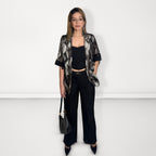 Abstract Print 3-Piece Blazer Set - Black & Grey