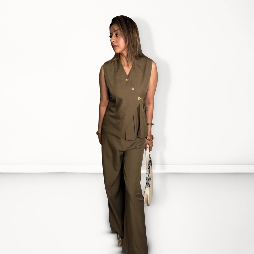 Asymmetric Wrap Coord Set - Taupe/Brown