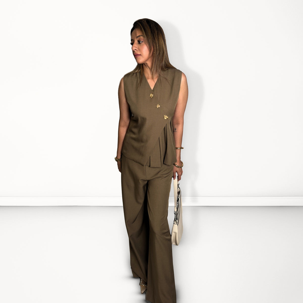 Asymmetric Wrap Coord Set - Taupe/Brown