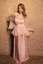 Net Overlay Satin Dress Set - Light Pink