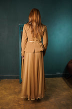 Brown Embellished Blazer Skirt Set - Brown