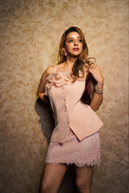 Ruffle Detail Bustier & Lace Skirt Set - Blush Pink