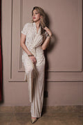Luxe Pleated Beaded Coord Set - Beige