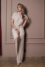 Luxe Pleated Beaded Coord Set - Beige