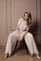 Luxe Pleated Beaded Coord Set - Beige