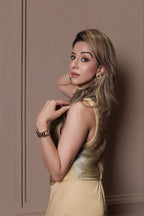 Shimmer Ruched Top & Satin Skirt Coord Set - Yellow