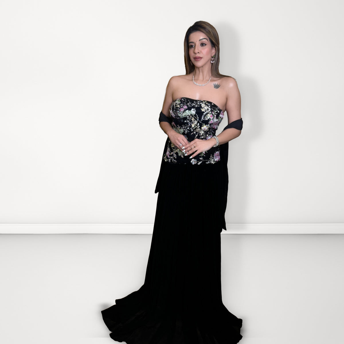Embellished Indo-Western Three-Piece Set - Black