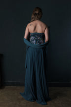 Embellished Indo-Western Three-Piece Set - Teal Blue