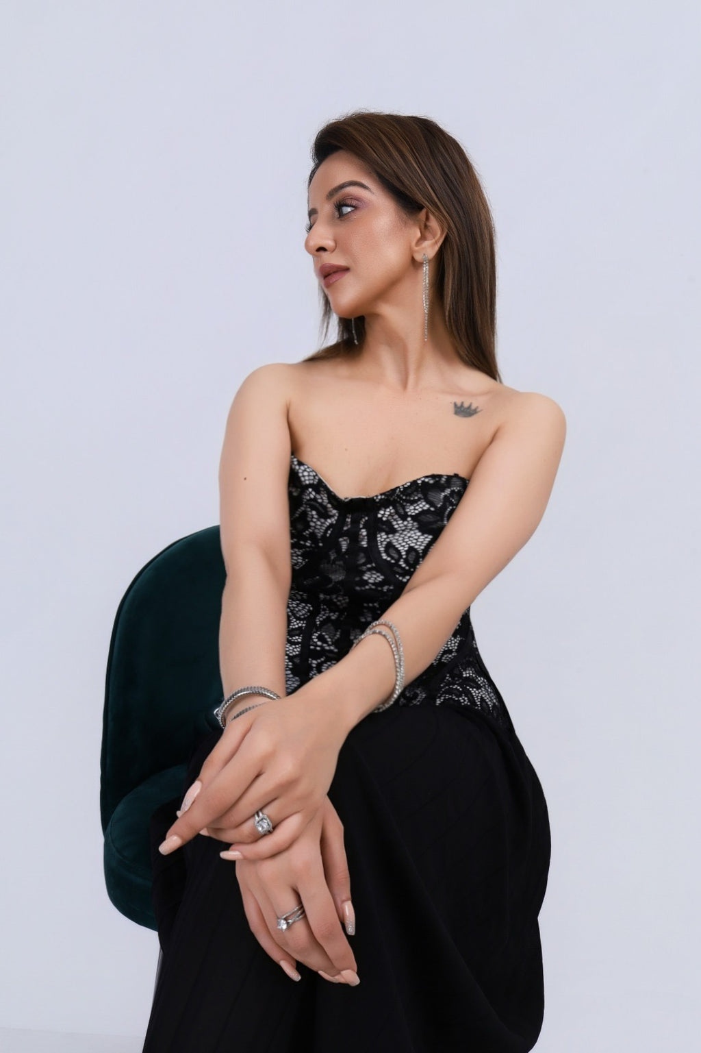 Pleated Flared Pant & Corset Top Set - Black