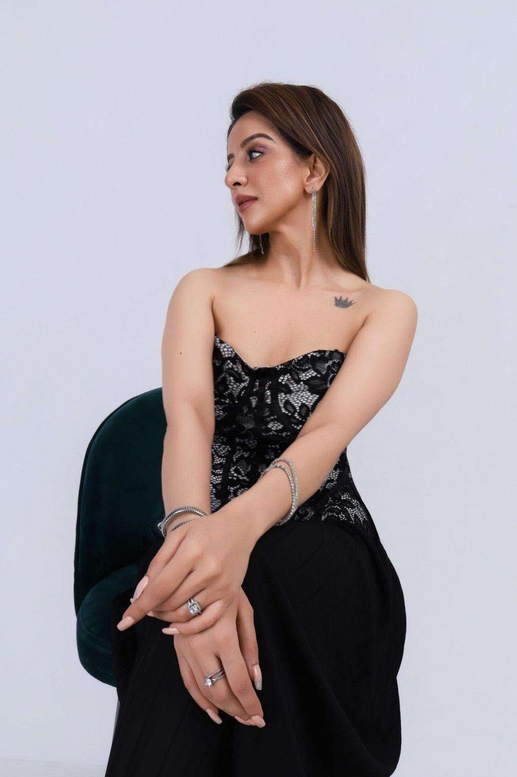 Pleated Flared Pant & Corset Top Set - Black