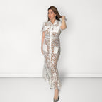 Floral Lace Fish-Cut Belted Dress - White