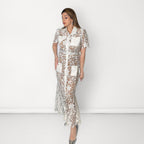 Floral Lace Fish-Cut Belted Dress - White
