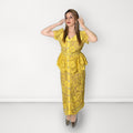 Floral Lace Peplum Belted Dress - Yellow