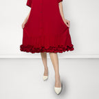Ruffle Hem Shirt Dress - Red