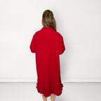 Ruffle Hem Shirt Dress - Red
