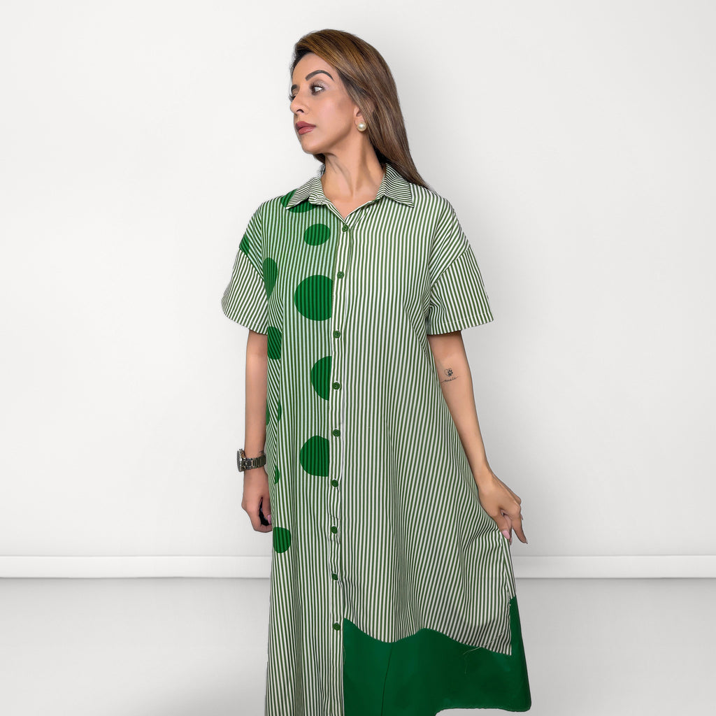 Abstract Stripe Shirt Dress - Green