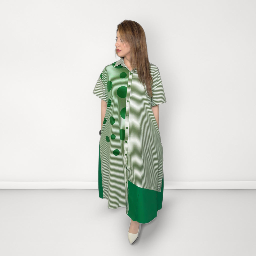Abstract Stripe Shirt Dress - Green