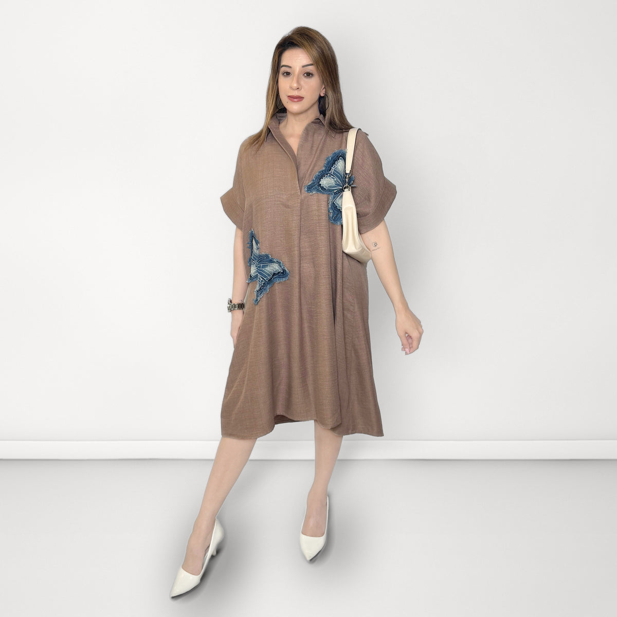Butterfly Patch Dress - Beige