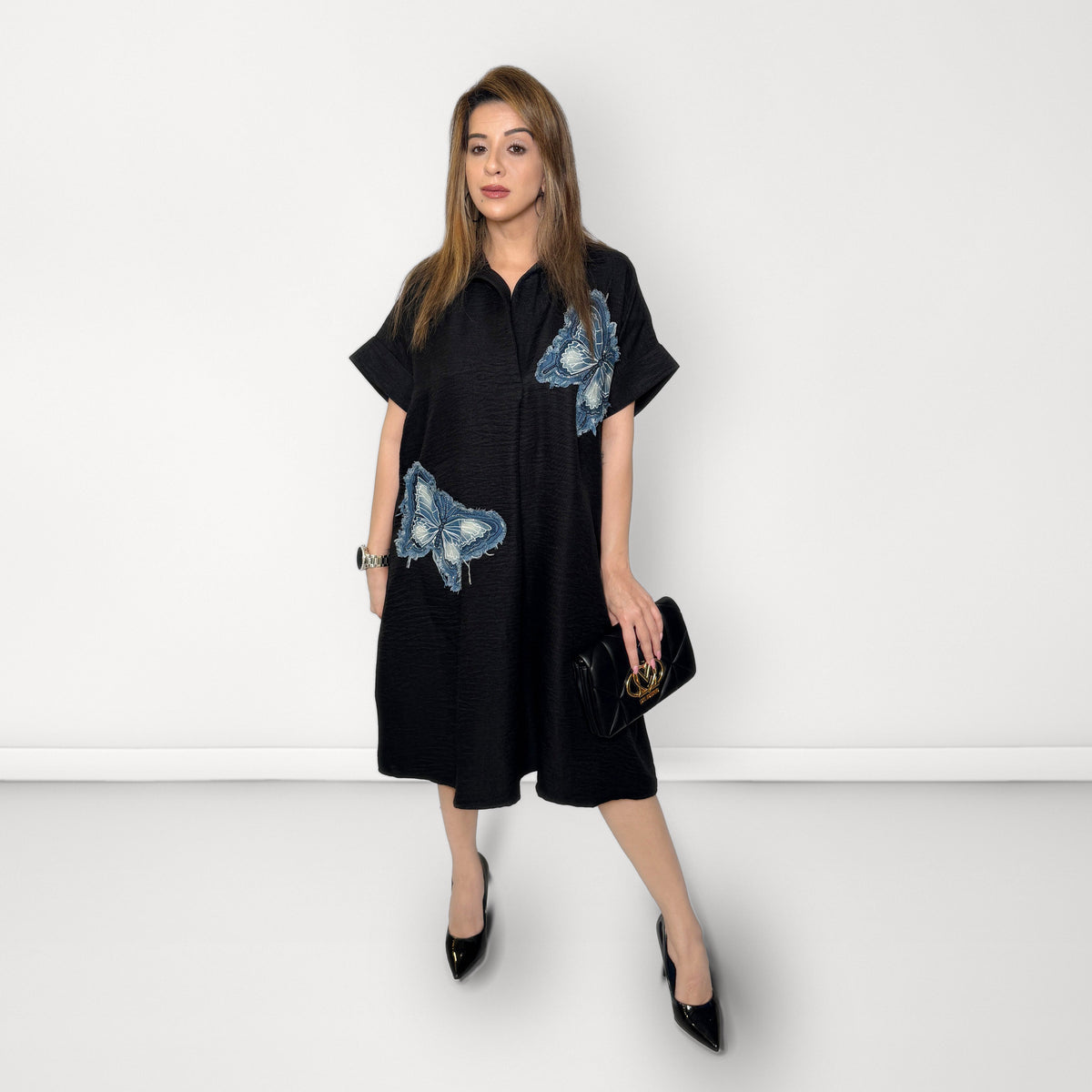 Butterfly Patch Dress - Black