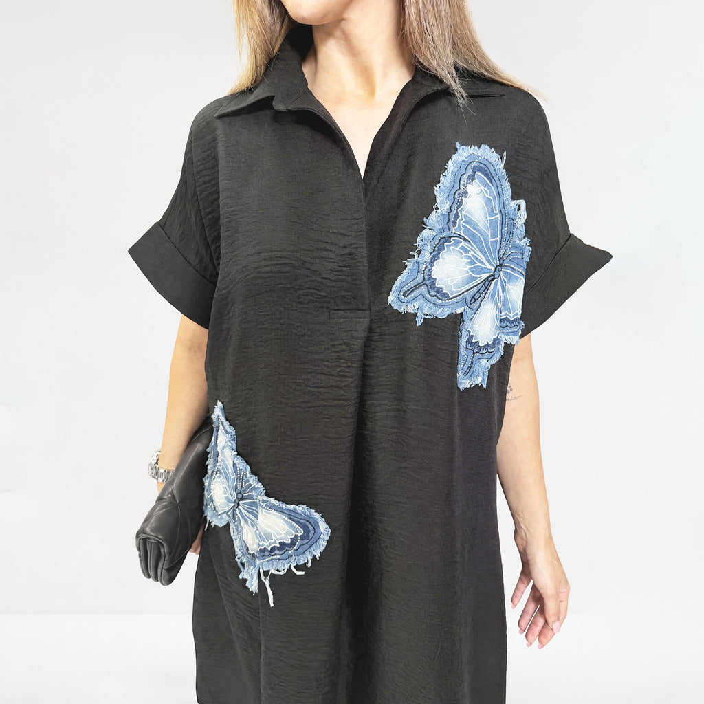 Butterfly Patch Dress - Black