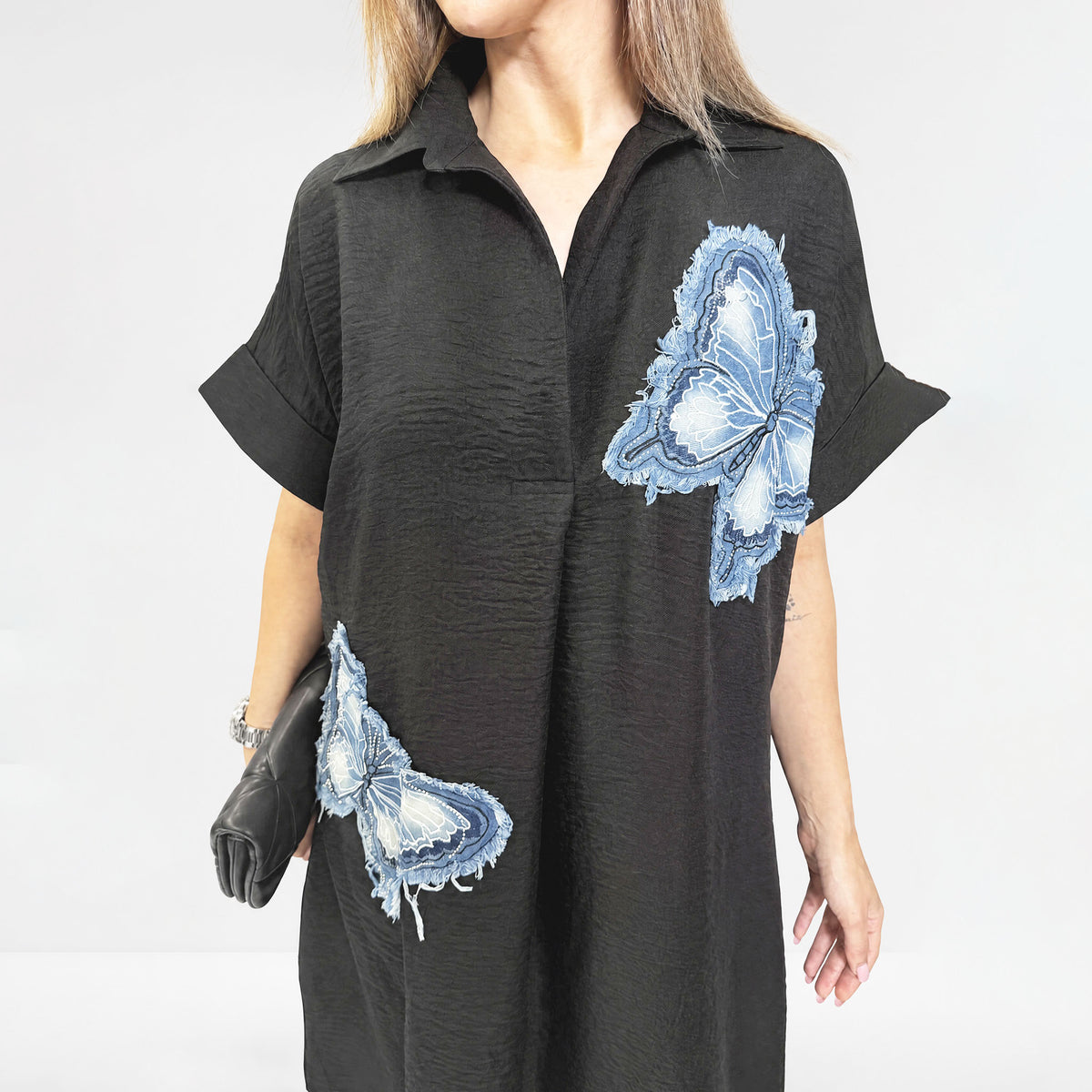 Butterfly Patch Dress - Black