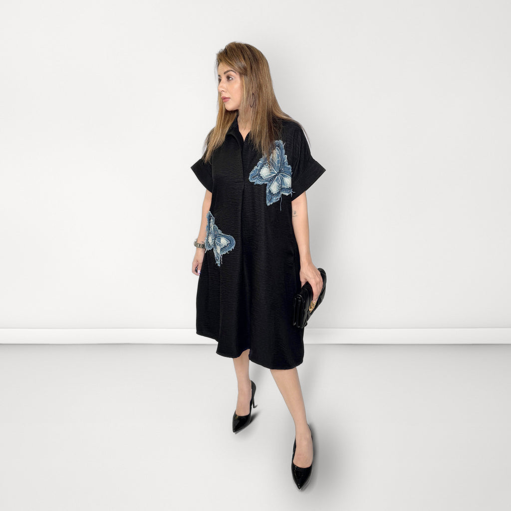 Butterfly Patch Dress - Black