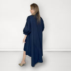Statement Gold Button Dress - Blue