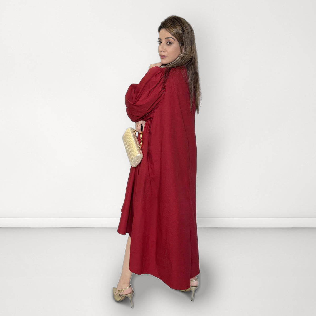 Statement Gold Button Dress - Red