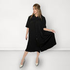 Gathered Shirt Black Dress - Black