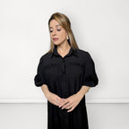 Gathered Shirt Black Dress - Black