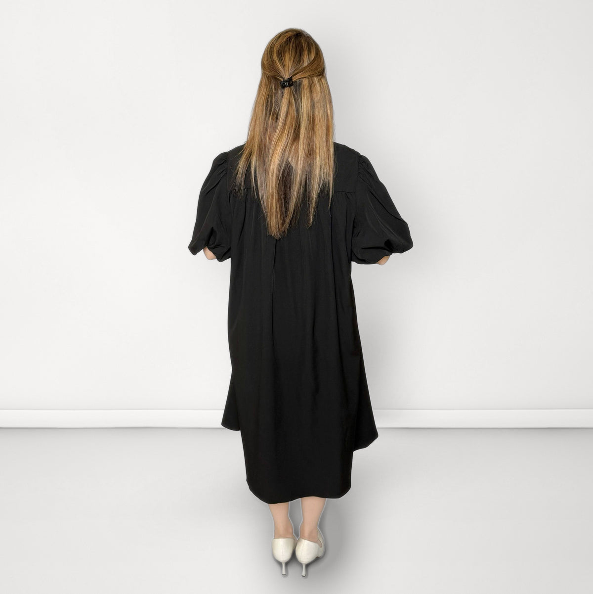 Gathered Shirt Black Dress - Black