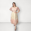 Floral Embroidered Collared Belted Dress - Pink