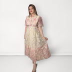 Floral Embroidered Collared Belted Dress - Pink
