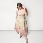 Floral Embroidered Collared Belted Dress - Pink