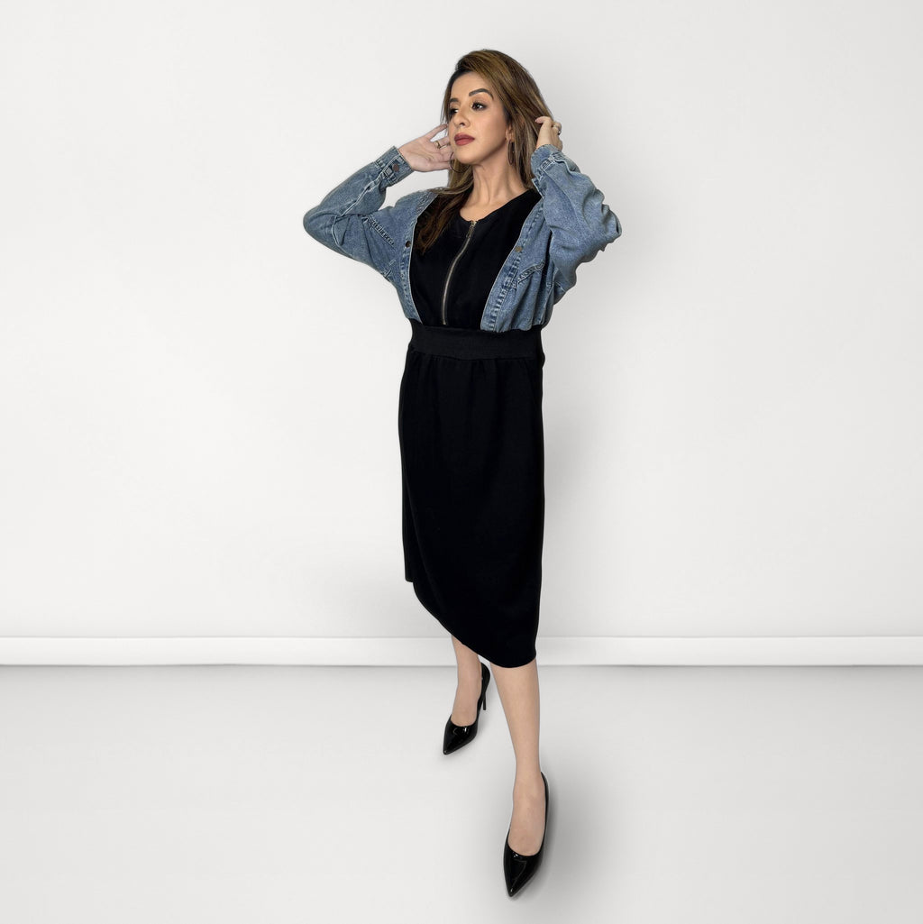Denim Sleeve Midi Dress - Denim Blue